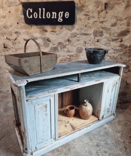 Antique French Oak and Zinc Shop Counter – Circa 1900 – Kitchen Island or Reception Desk (1)