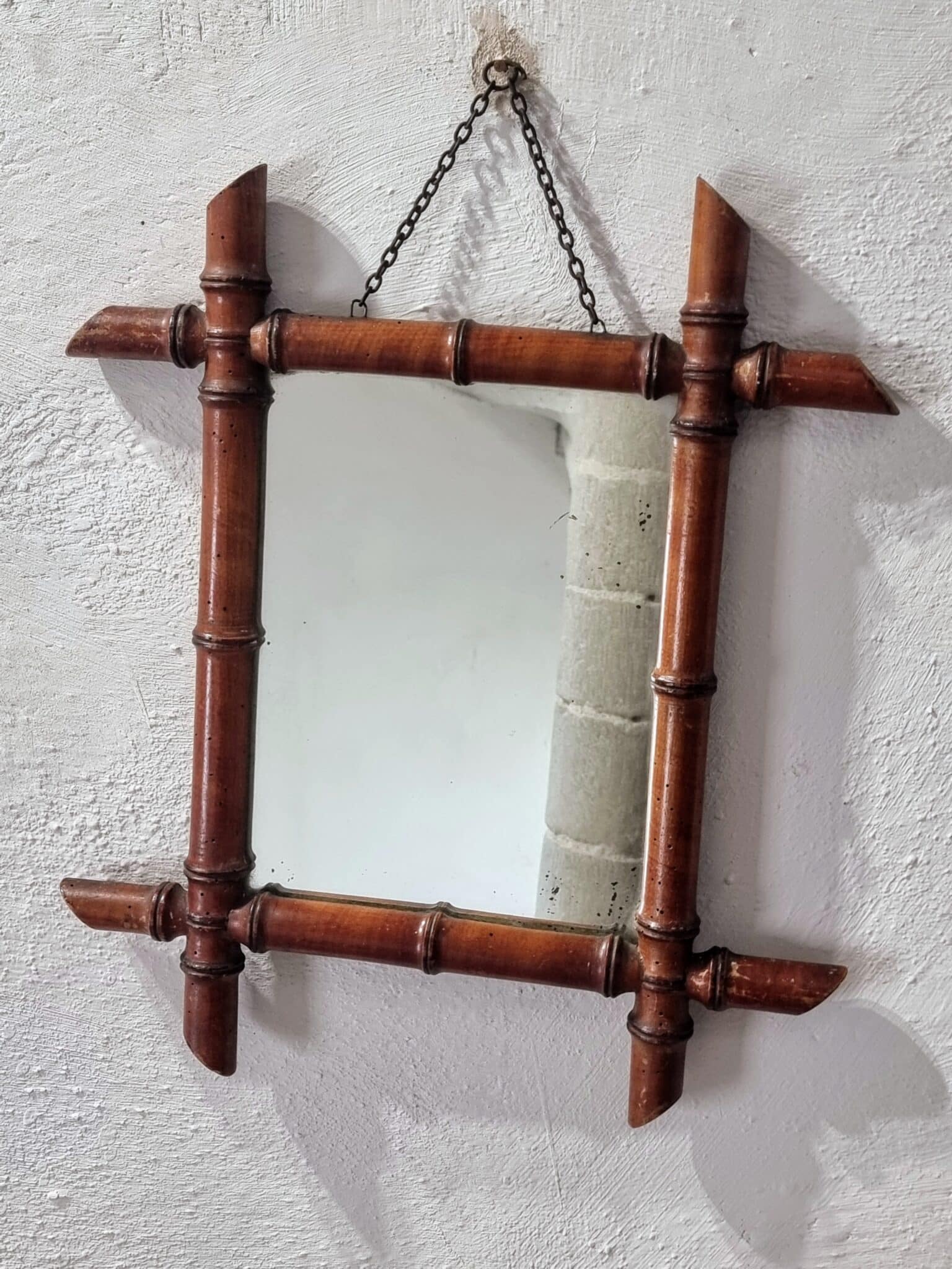 Antique Faux Bamboo Mirror – French Wall Mirror with Chain, 38x44 cm (10)