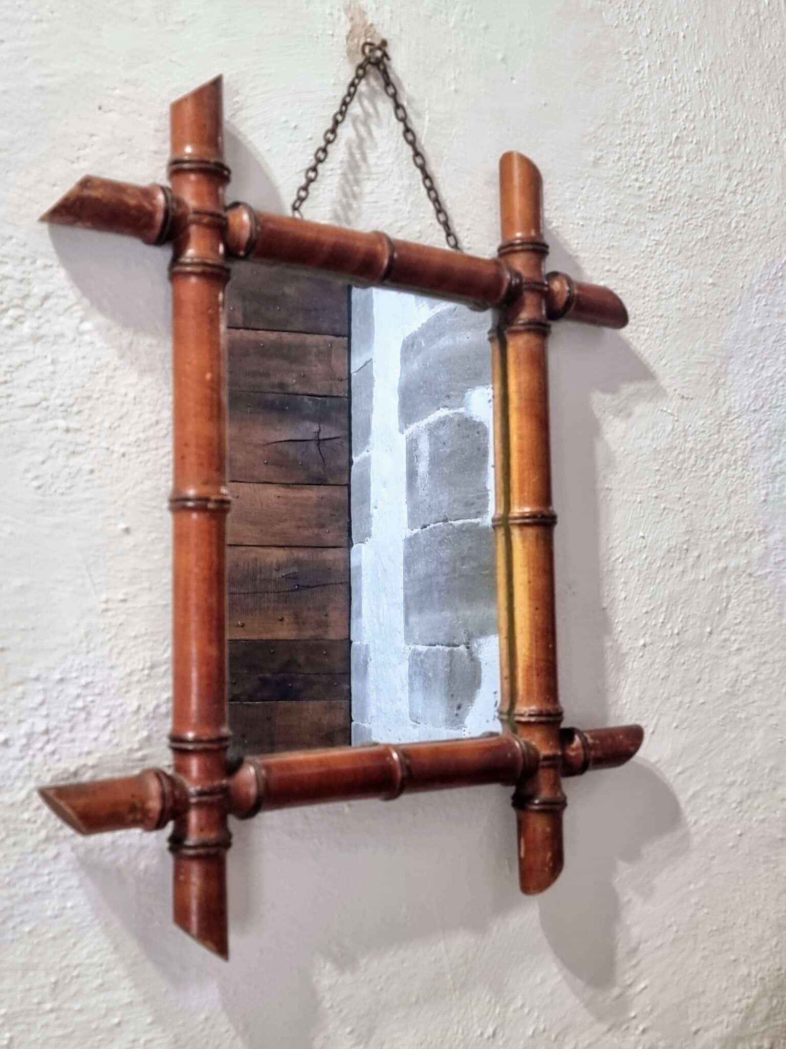 Antique Faux Bamboo Mirror – French Wall Mirror with Chain, 38x44 cm (2)