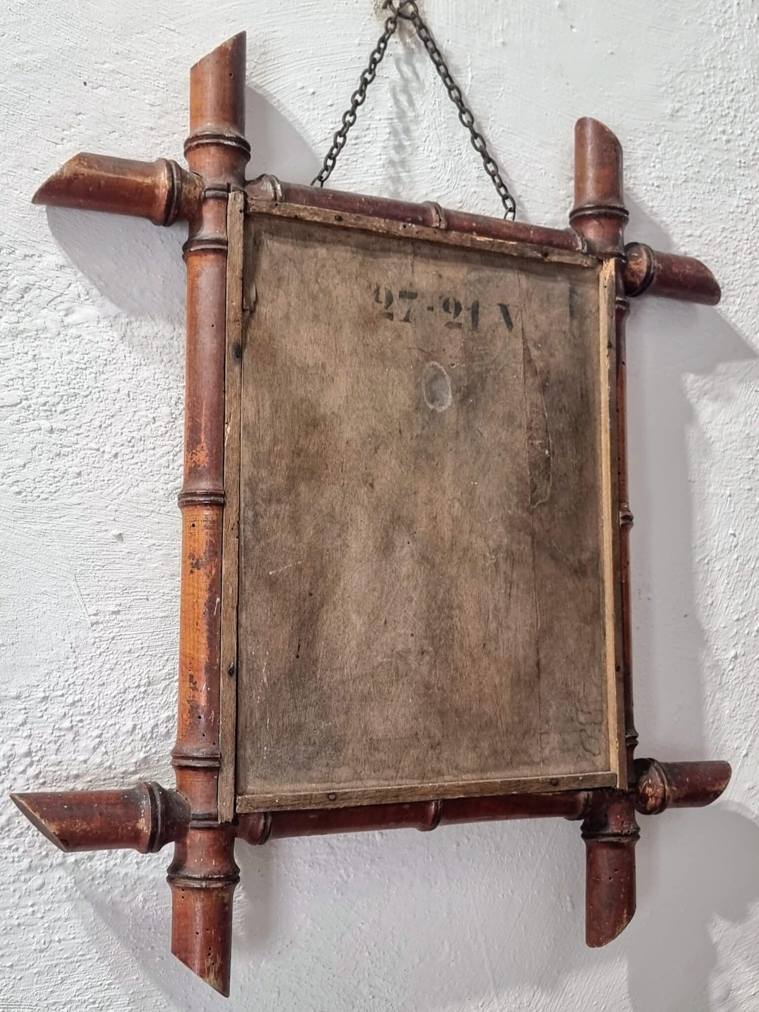 Antique Faux Bamboo Mirror – French Wall Mirror with Chain, 38x44 cm (4)