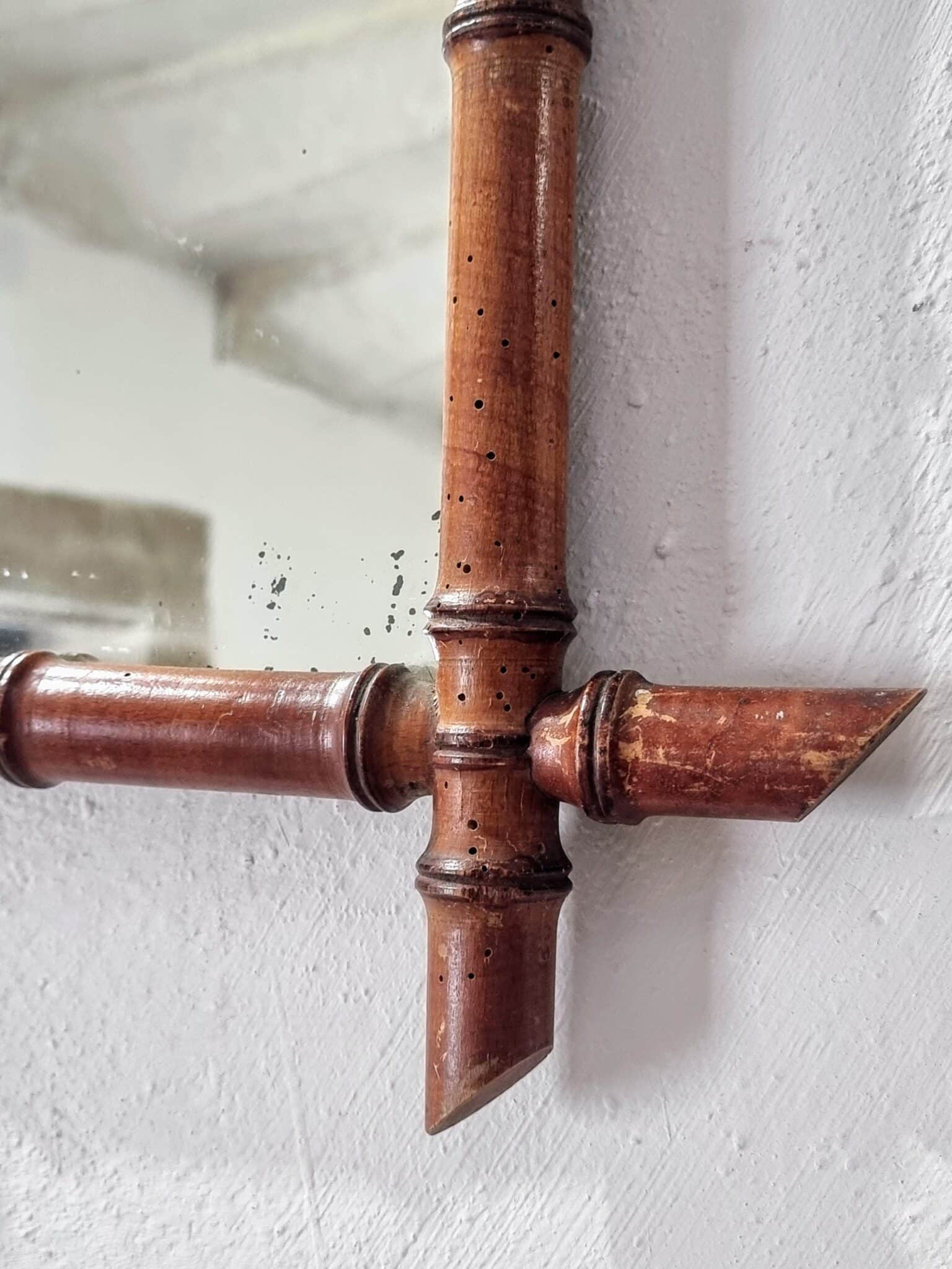 Antique Faux Bamboo Mirror – French Wall Mirror with Chain, 38x44 cm (6)