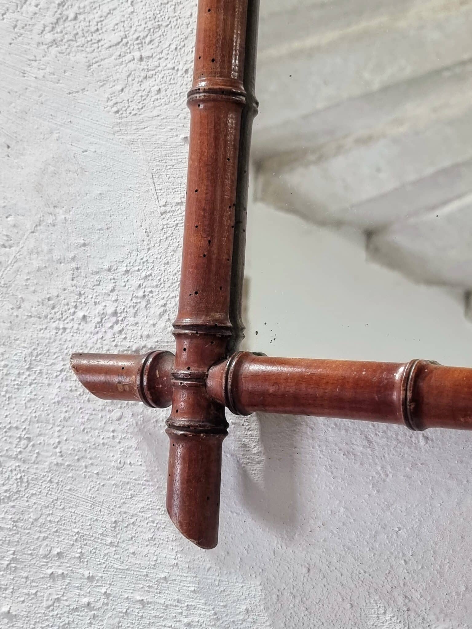 Antique Faux Bamboo Mirror – French Wall Mirror with Chain, 38x44 cm (7)