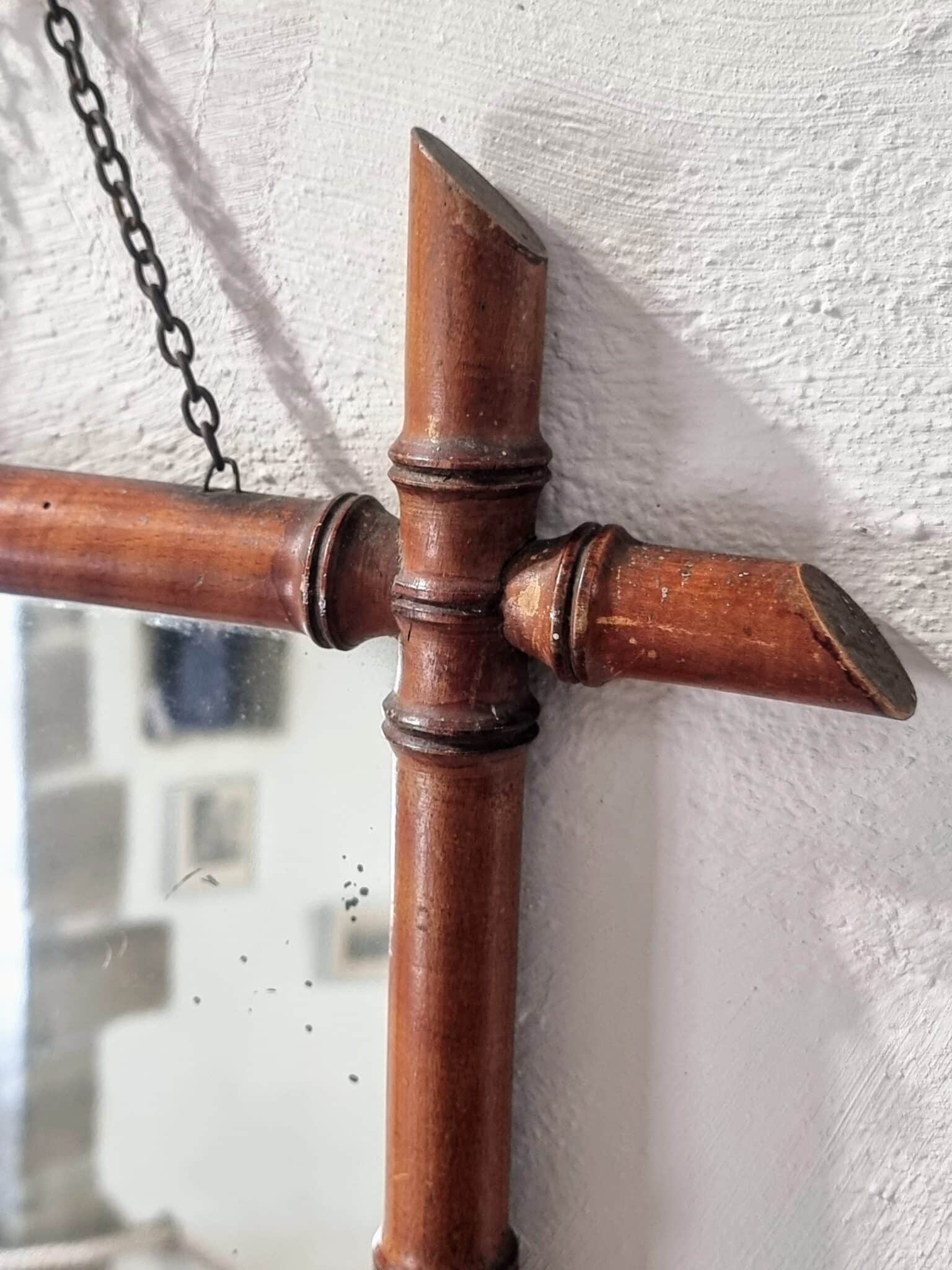 Antique Faux Bamboo Mirror – French Wall Mirror with Chain, 38x44 cm (8)