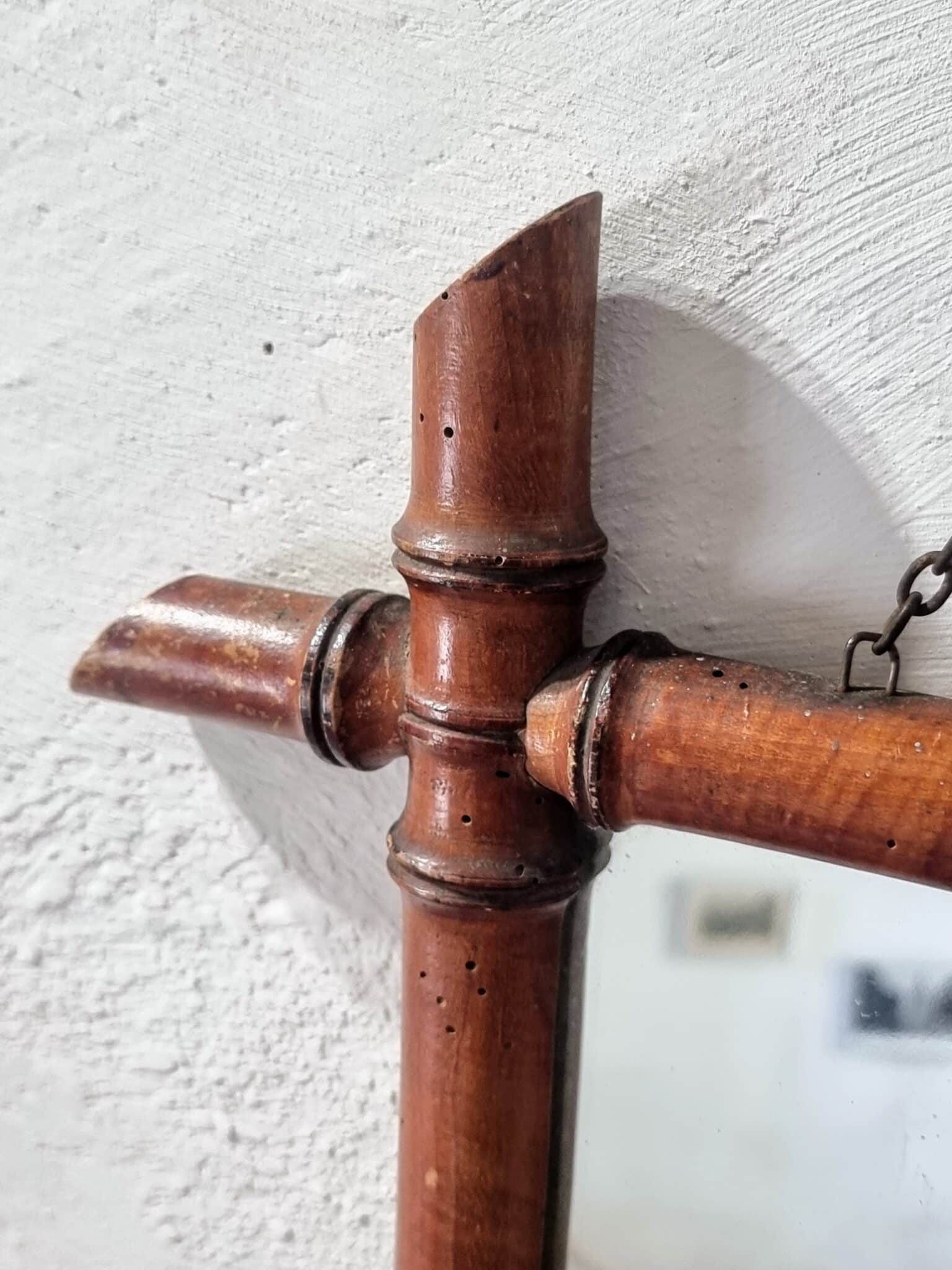 Antique Faux Bamboo Mirror – French Wall Mirror with Chain, 38x44 cm (9)