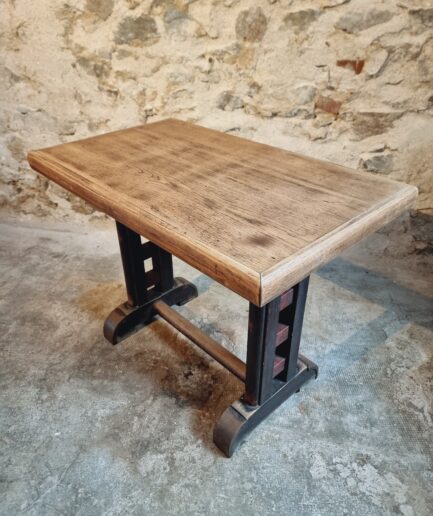 Antique French Oak Bistro Table – 1920s Rectangular Café Table, 100 x 60 cm (1)