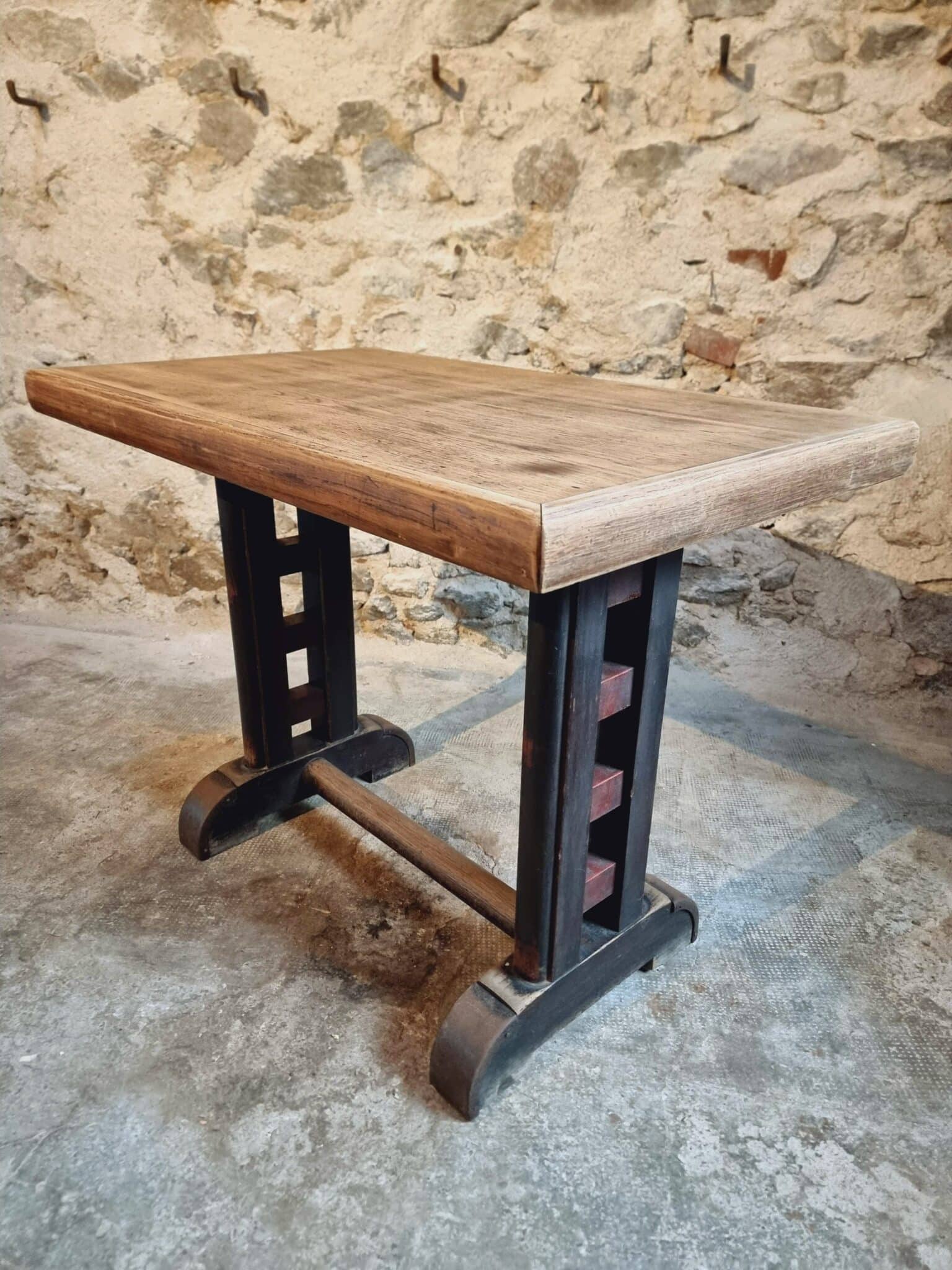 Antique French Oak Bistro Table – 1920s Rectangular Café Table, 100 x 60 cm (2)