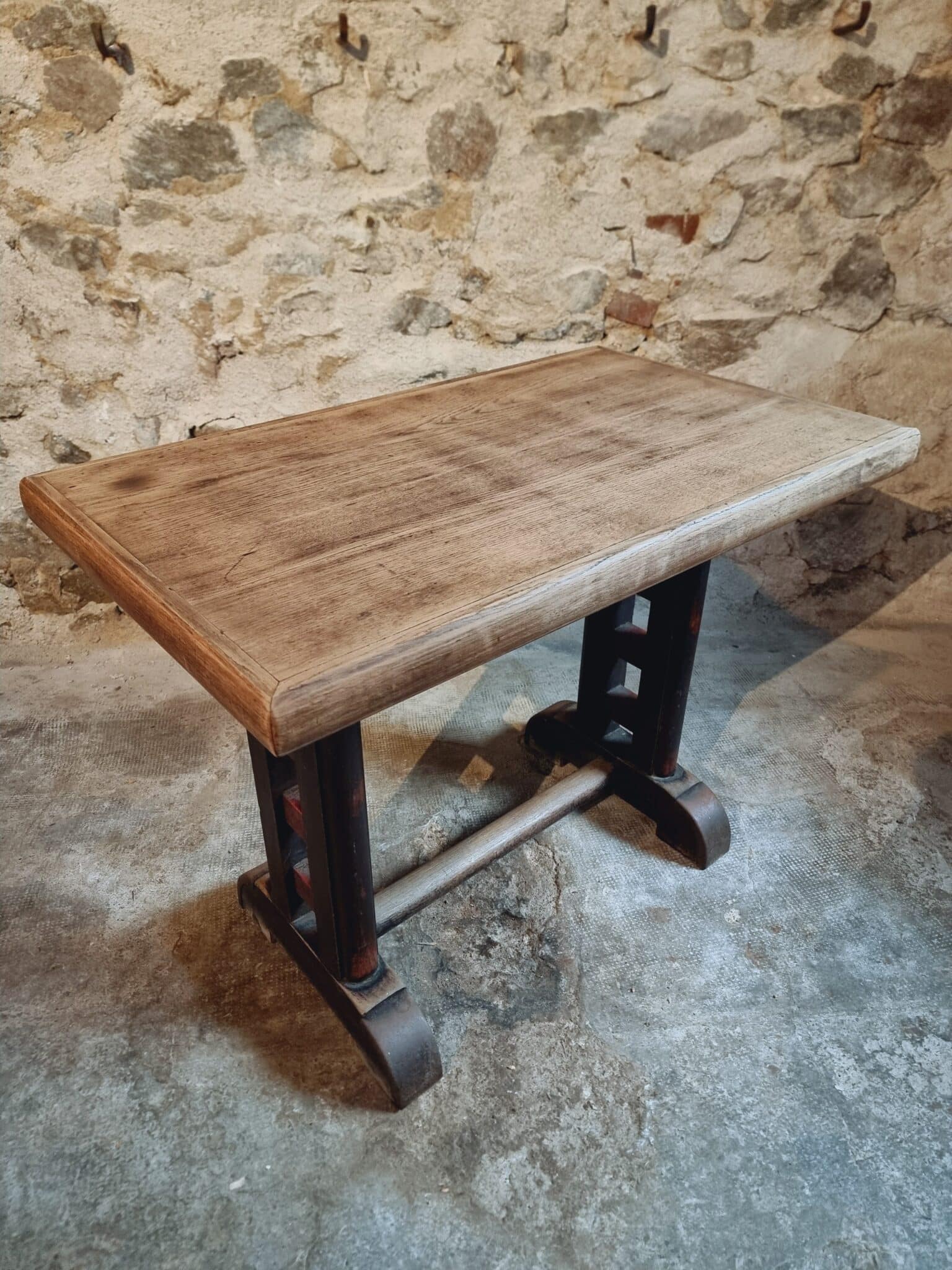 Antique French Oak Bistro Table – 1920s Rectangular Café Table, 100 x 60 cm (7)
