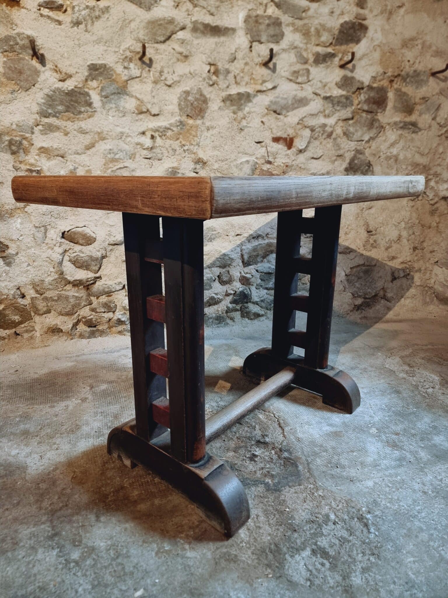 Antique French Oak Bistro Table – 1920s Rectangular Café Table, 100 x 60 cm (8)