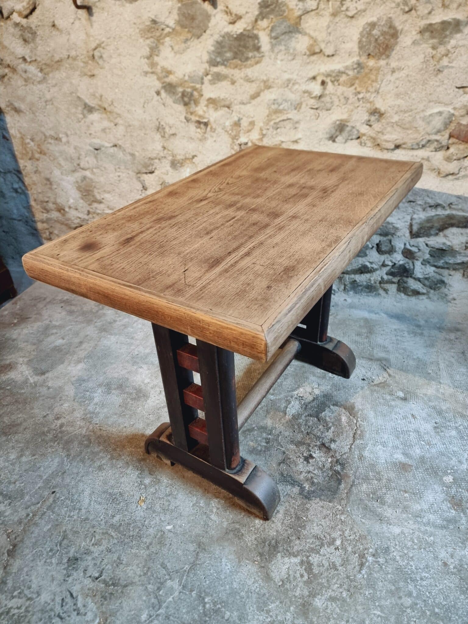 Antique French Oak Bistro Table – 1920s Rectangular Café Table, 100 x 60 cm (9)