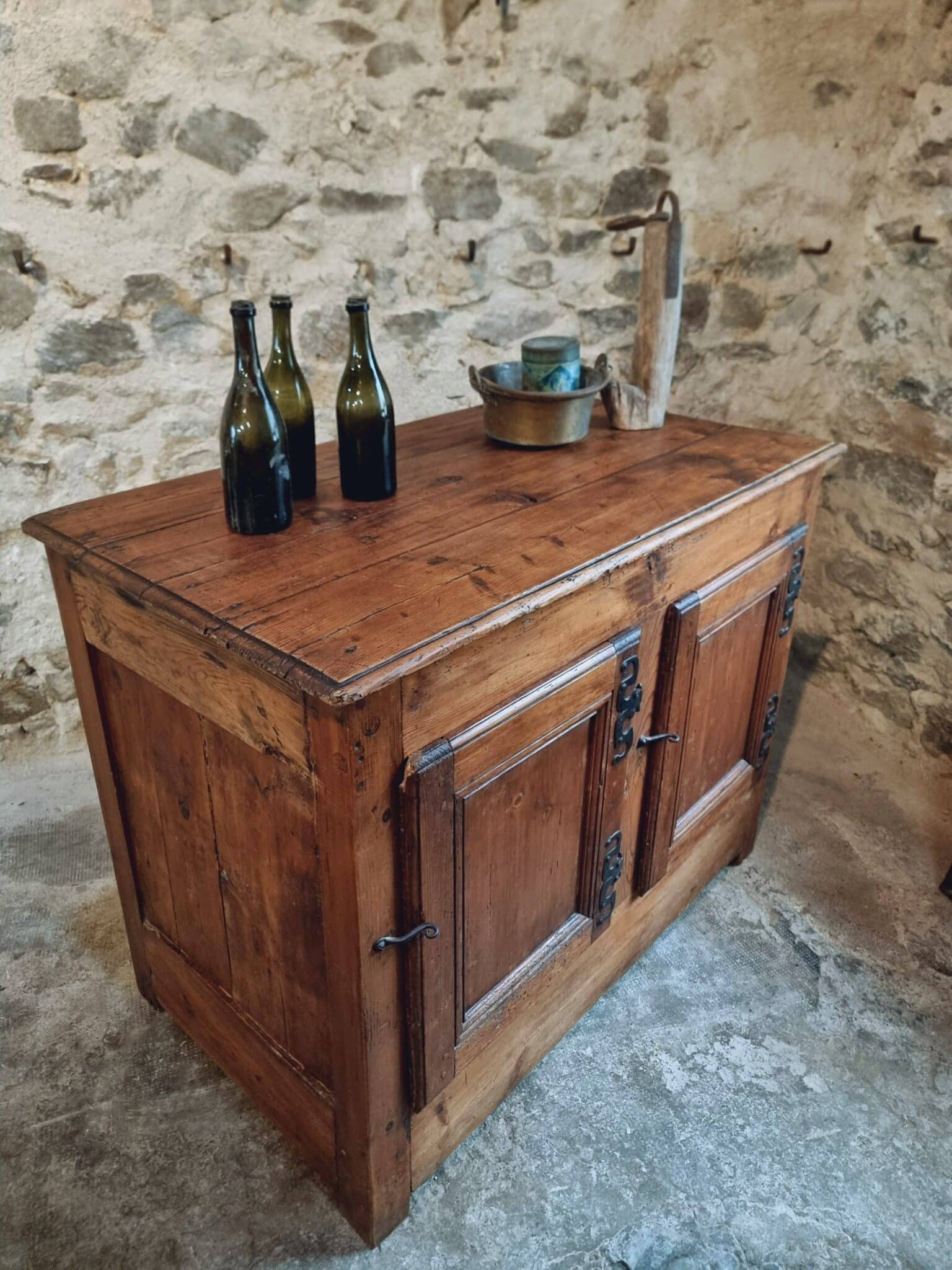 Antique Louis XVI Buffet Cabinet – 18th Century Pine Kitchen Island – Moustache Hinges – 124 x 70 x 95 cm (9)