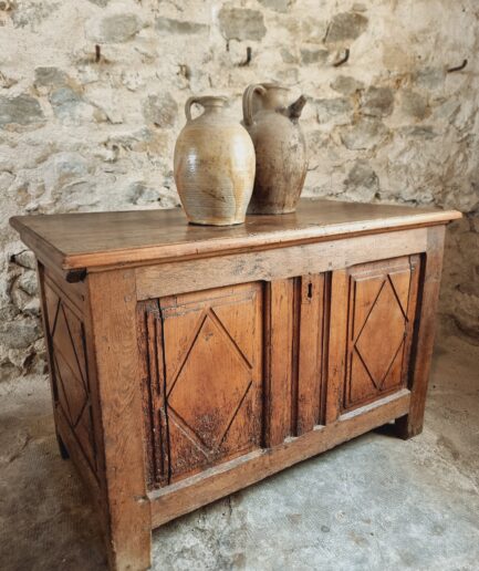 French 17th Century Chest – Louis XIII Style – Oak & Cherrywood with Original Hinges (1)