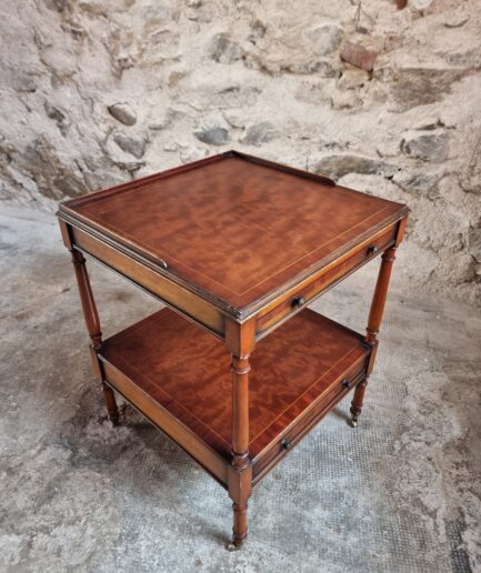 Vintage Mahogany Side Table – 1950s60s Table on Brass Casters with Drawer and Pull-Out Shelf – 47 x 47 x 61 cm (4)