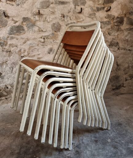 Set of 9 Vintage French School Chairs – Stackable Café Chairs – 1960s70s – Beech Plywood Seat – 50×43×80 cm (1)