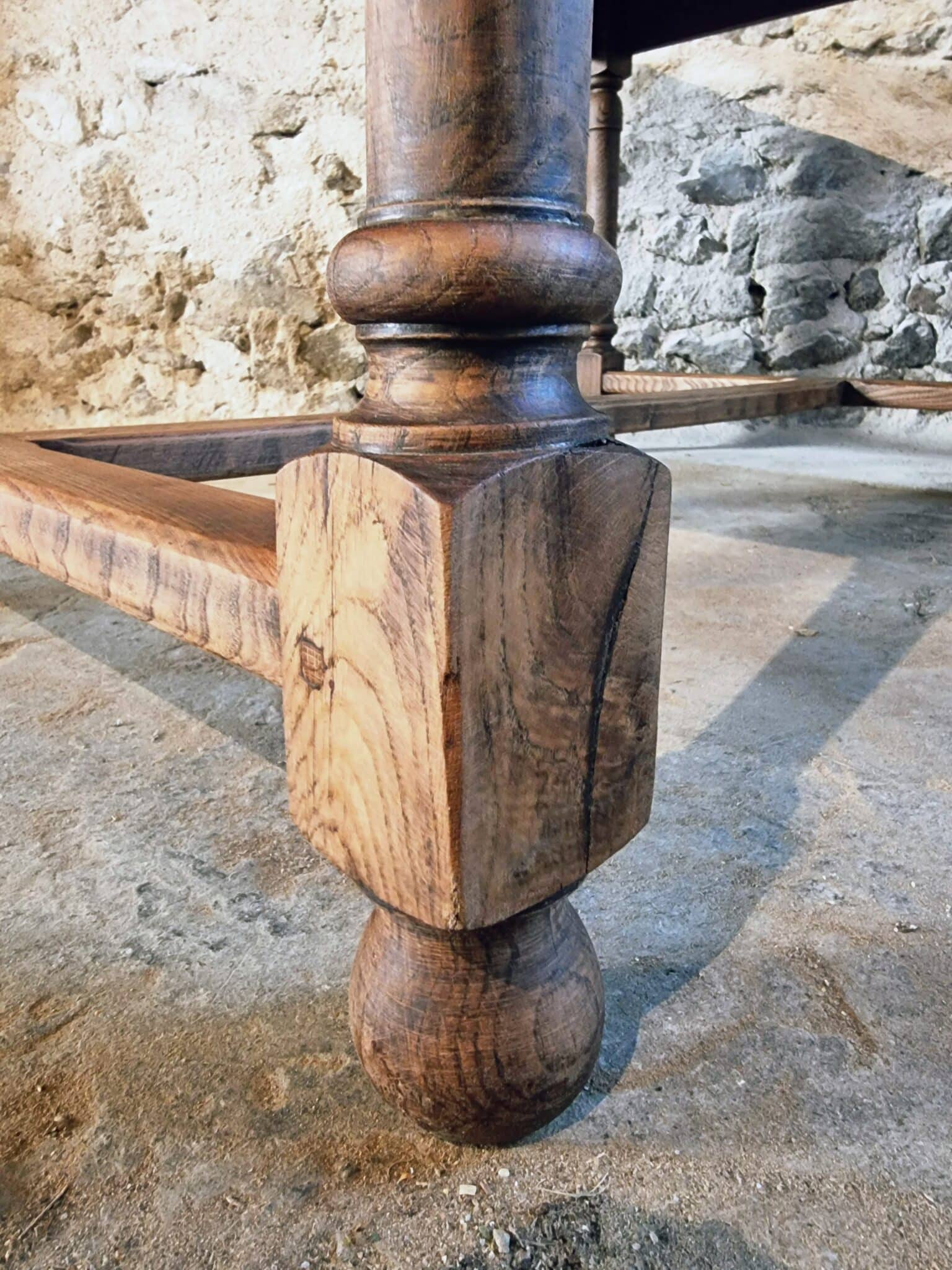 Antique French Oak & Elm Dining Table – Early 20th Century Farmhouse Table with Turned Legs (6)