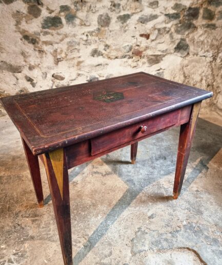 Antique French Painted Writing Table with Drawer, Signed 1916 (1)