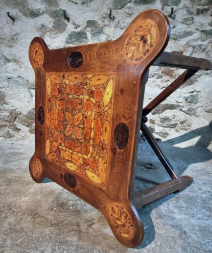Mid-20th Century Marquetry Game Table in Elm with Intarsia Inlay and Round Corner Cutouts (1)