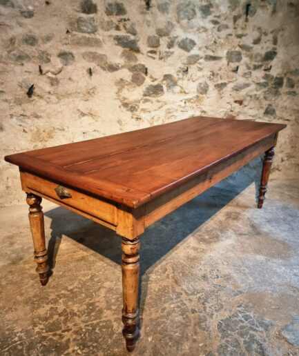 Antique 19th Century French Cherry Wood Farmhouse Table with 2 Drawers – Rustic Dining Table (1)