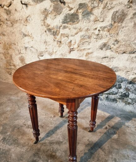 Antique French Walnut Round Table with Drawer – 1920s (1)