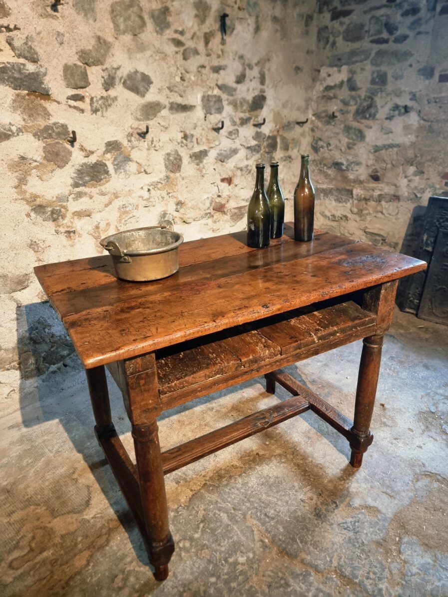 Antique Rustic Work Table with Storage, Small Dining or Kitchen Island (1)
