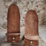 Pair of Hand-Carved Folding Wooden Chairs – African Origin, Animal and Face Motifs, Mid-20th Century (1)