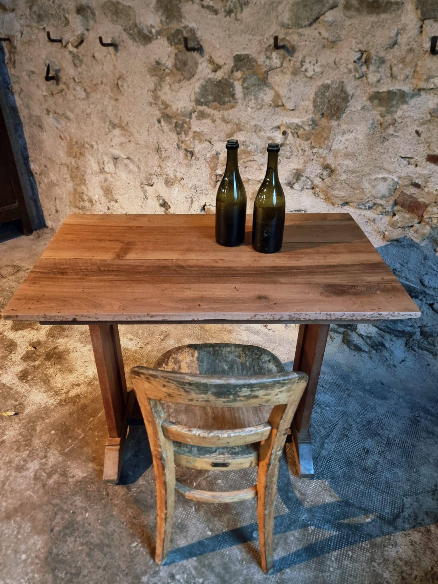 Vintage French Bistro Table 1930s – Beech Base with Walnut Top and Nickel-Plated Support (8)