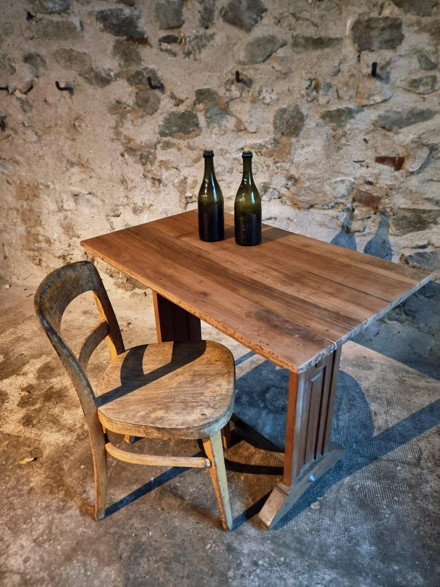 Vintage French Bistro Table 1930s – Beech Base with Walnut Top and Nickel-Plated Support (9)