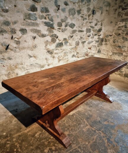 Vintage French Oak Monastery Table – 1950s Solid Oak Trestle Table (1)