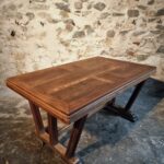 Vintage French Arts & Crafts Style Solid Oak Table, 1930s–1940s (1)