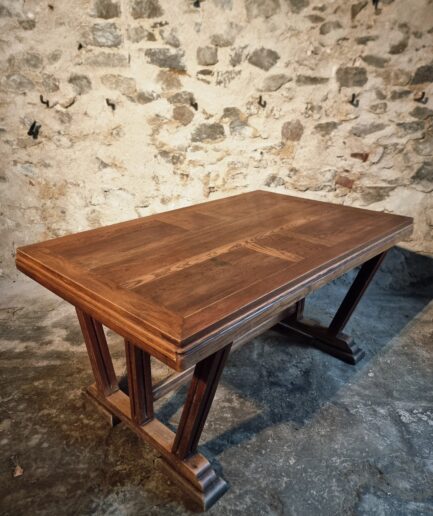 Vintage French Arts & Crafts Style Solid Oak Table, 1930s–1940s (1)