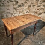 Vintage French Pine Table with Extendable Side c. 1930 Kitchen or Writing Table (1)