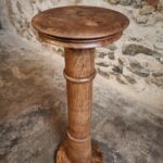 Antique French Elmwood Pedestal – Early 1900s Sellette Plant Stand (1)