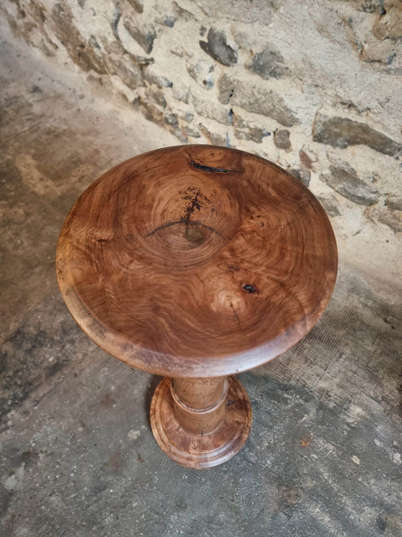 Antique French Elmwood Pedestal – Early 1900s Sellette Plant Stand (2)