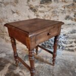 Antique French Walnut Side Table – 19th Century Louis Philippe Style Solid Walnut Table with Drawer (1870–1900) (1)