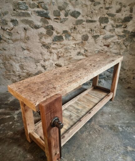 Antique French Workbench Console Table, circa 1900 top view