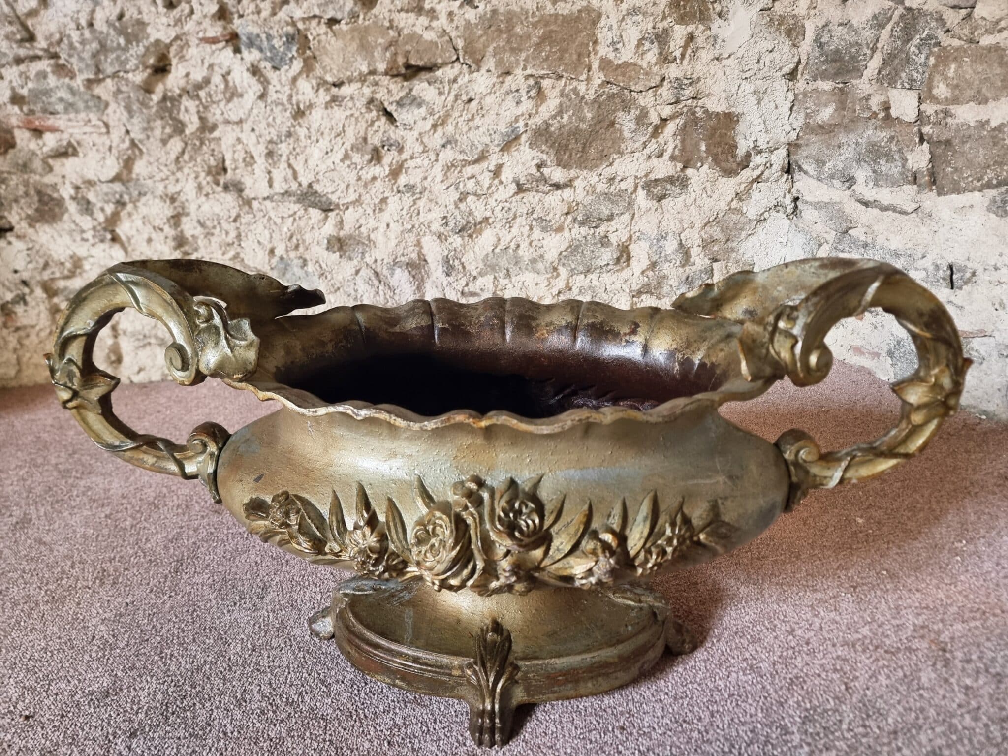 Large Antique Cast Iron Jardinière on Foot, France, circa 1900 (11)