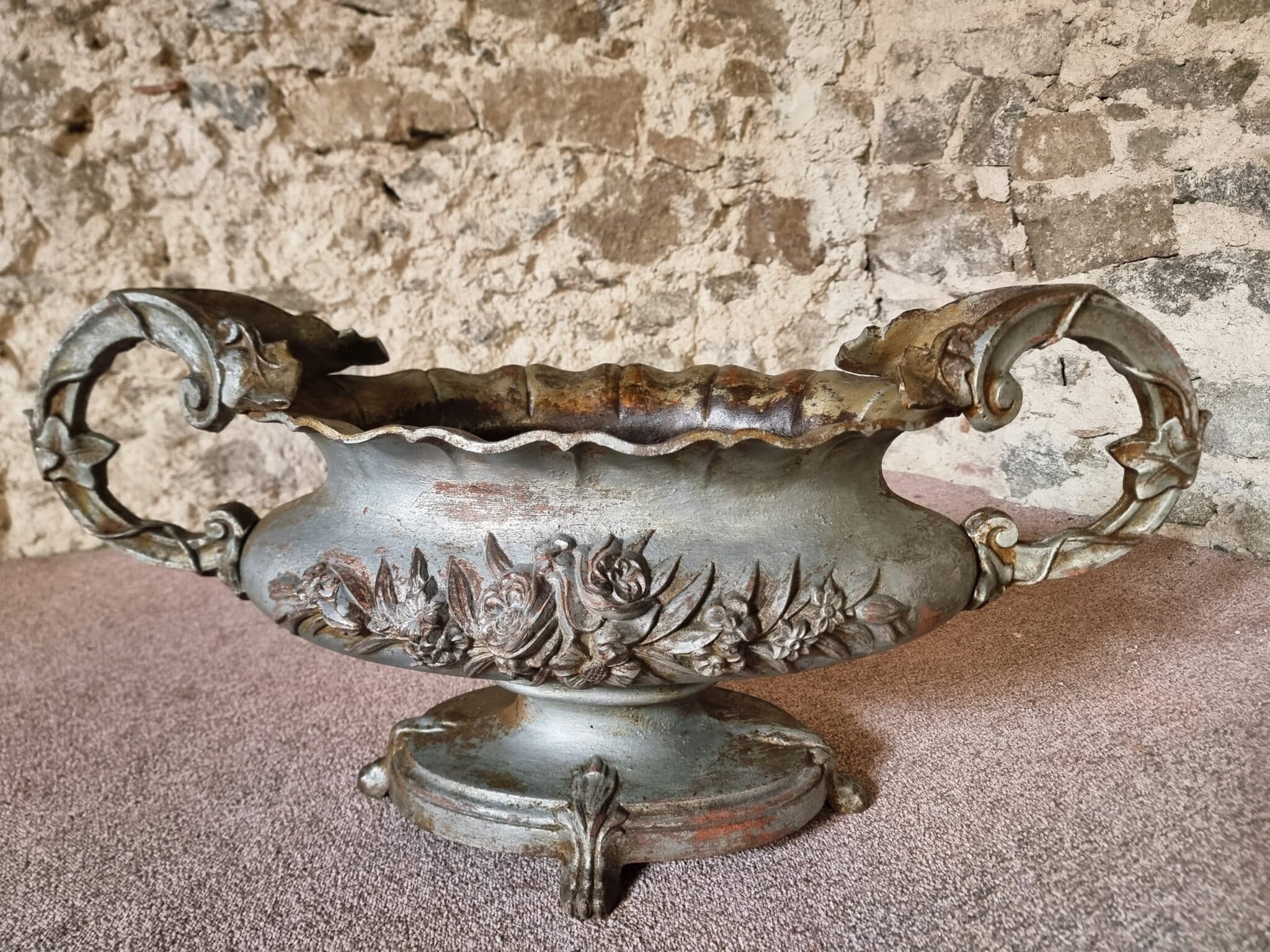 Large Antique Cast Iron Jardinière on Foot, France, circa 1900 (5)