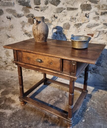 Rustic French Oak Table with Drawer, Late 18th – Early 19th Century, from the Auvergne (1)