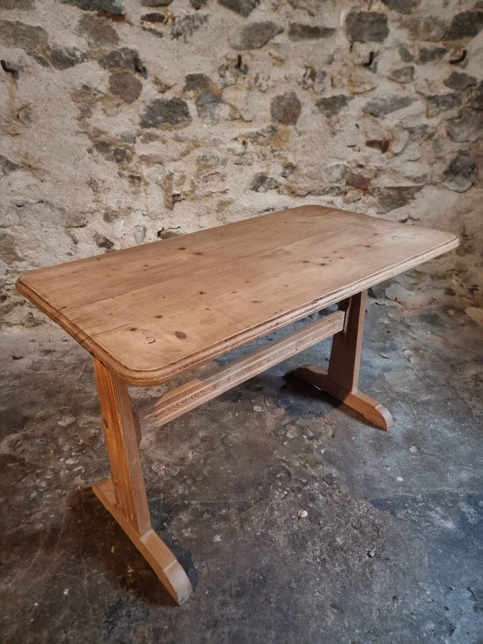 Vintage French Bistro Table 1930s – Pine Kitchen or Wine Table (1) Vintage French Bistro Table 1930s – Pine Kitchen or Wine Table top view