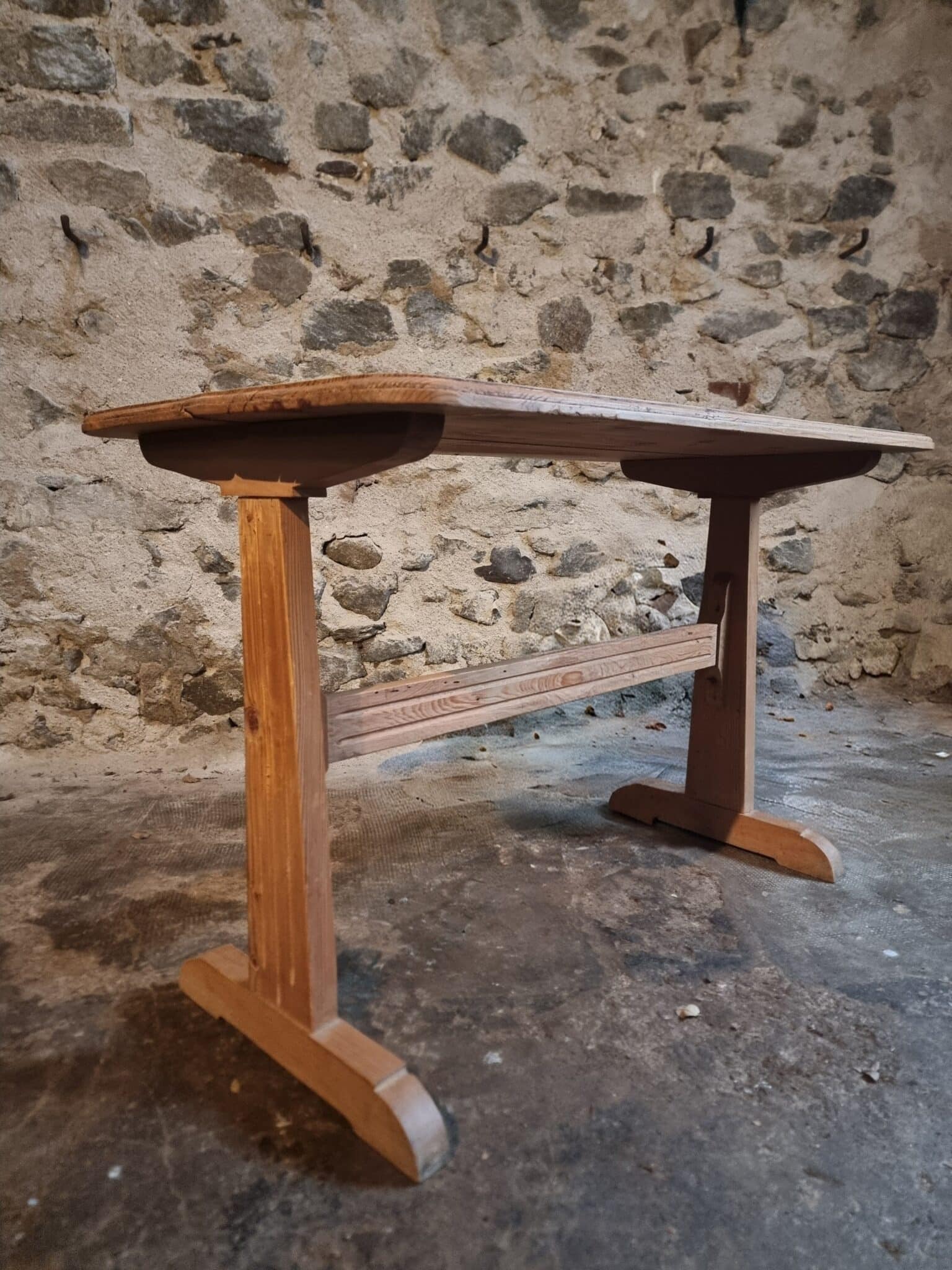 Vintage French Bistro Table 1930s – Pine Kitchen or Wine Table (3) Vintage French Bistro Table 1930s – Pine Kitchen or Wine Table base view