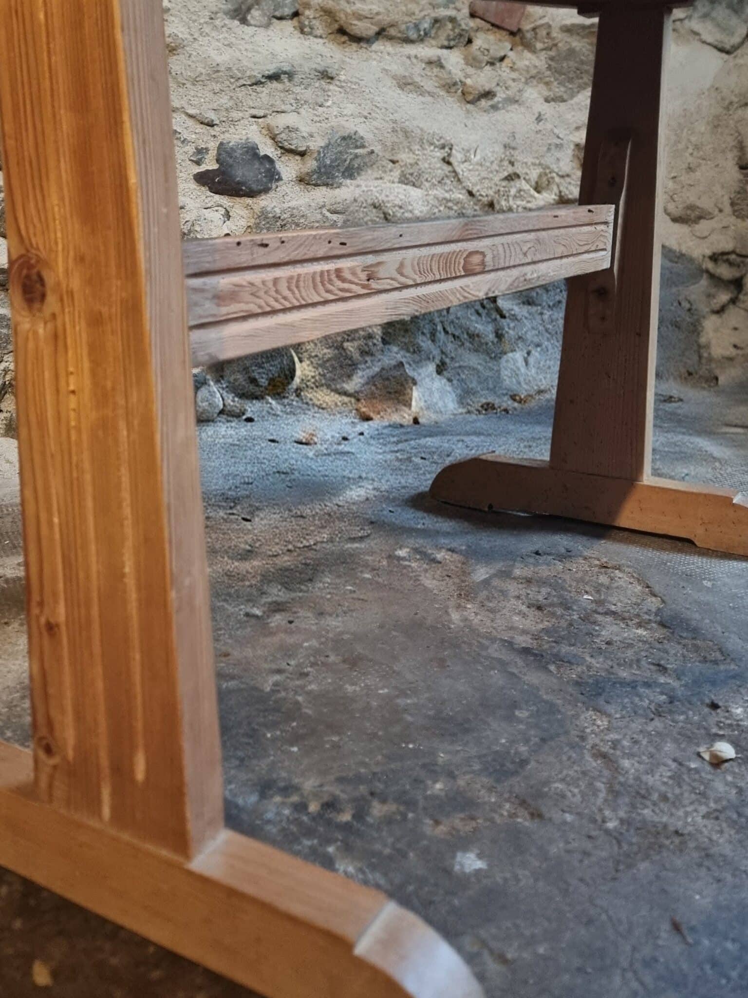 Vintage French Bistro Table 1930s – Pine Kitchen or Wine Table (4) Vintage French Bistro Table 1930s – Pine Kitchen or Wine Table base view