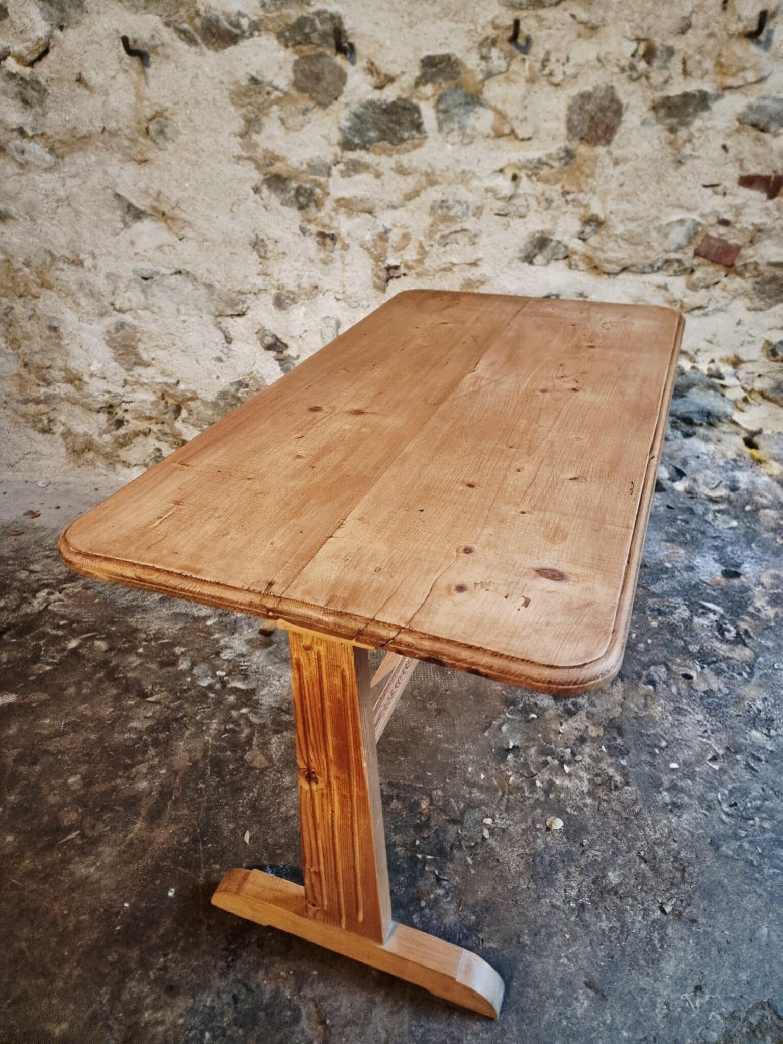 Vintage French Bistro Table 1930s – Pine Kitchen or Wine Table (5) Vintage French Bistro Table 1930s – Pine Kitchen or Wine Table top view