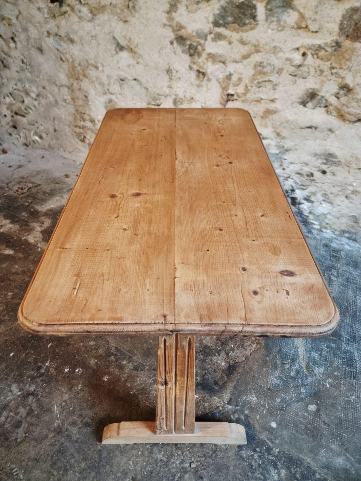 Vintage French Bistro Table 1930s – Pine Kitchen or Wine Table (6) Vintage French Bistro Table 1930s – Pine Kitchen or Wine Table top view
