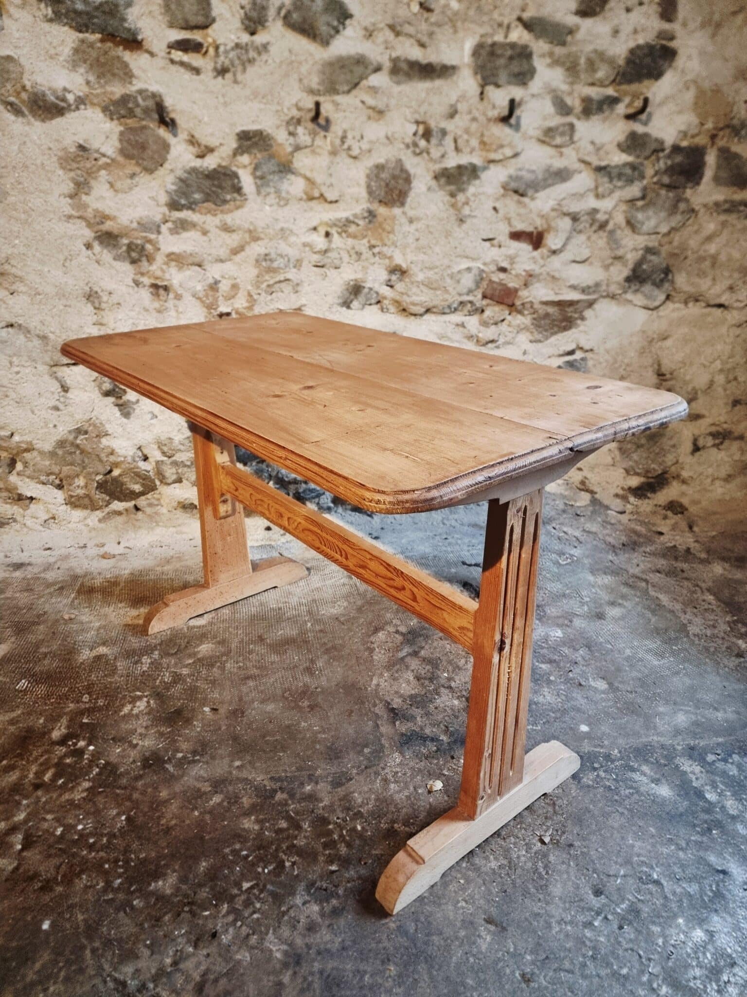 Vintage French Bistro Table 1930s – Pine Kitchen or Wine Table (8) Vintage French Bistro Table 1930s – Pine Kitchen or Wine Table side view