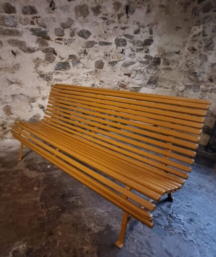 Vintage French Pine Garden Bench, Mid 20th Century (1)