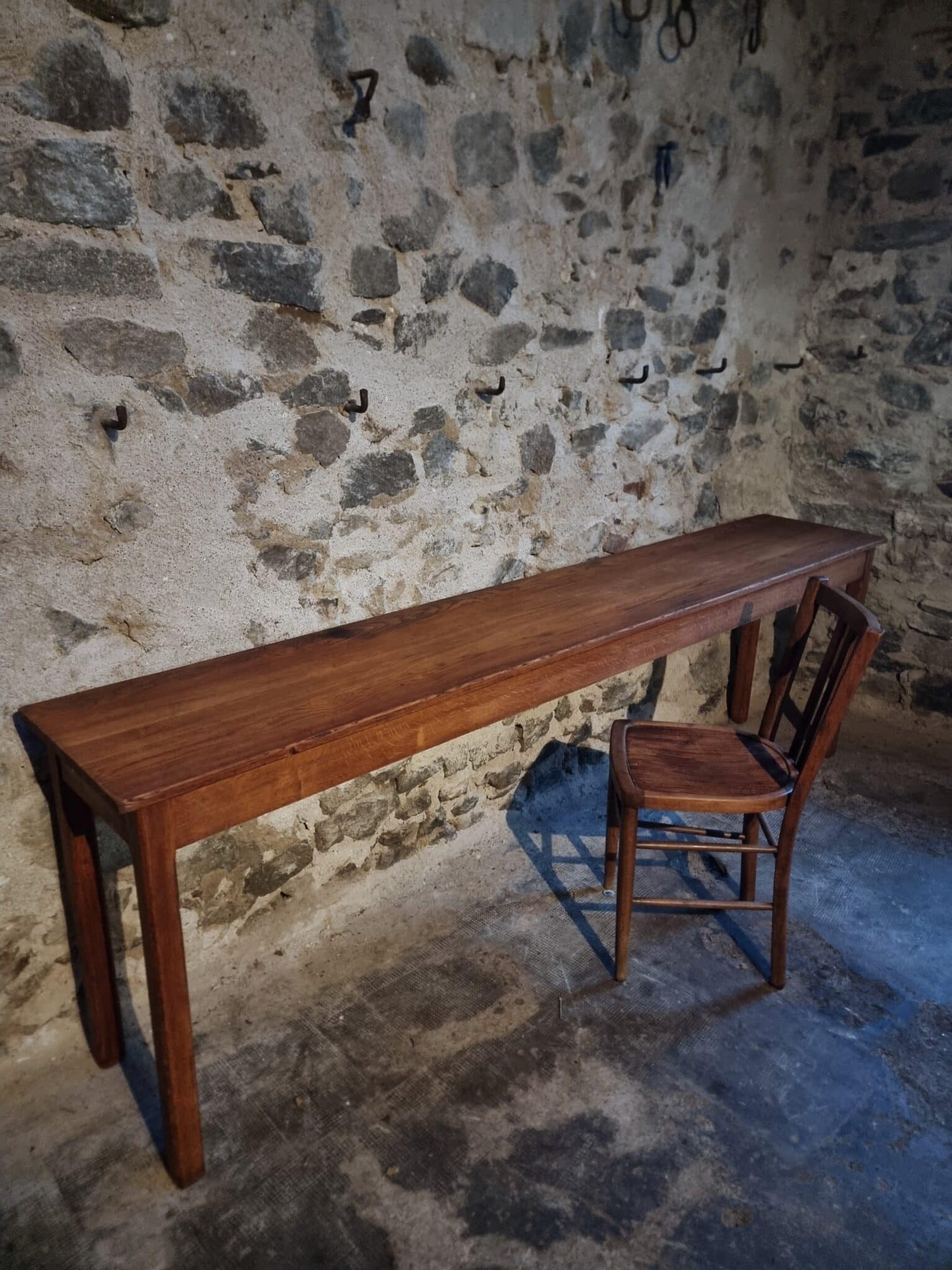 Vintage Oak Work Table Side Table from Hospital Workshop, France, 1950s (1)