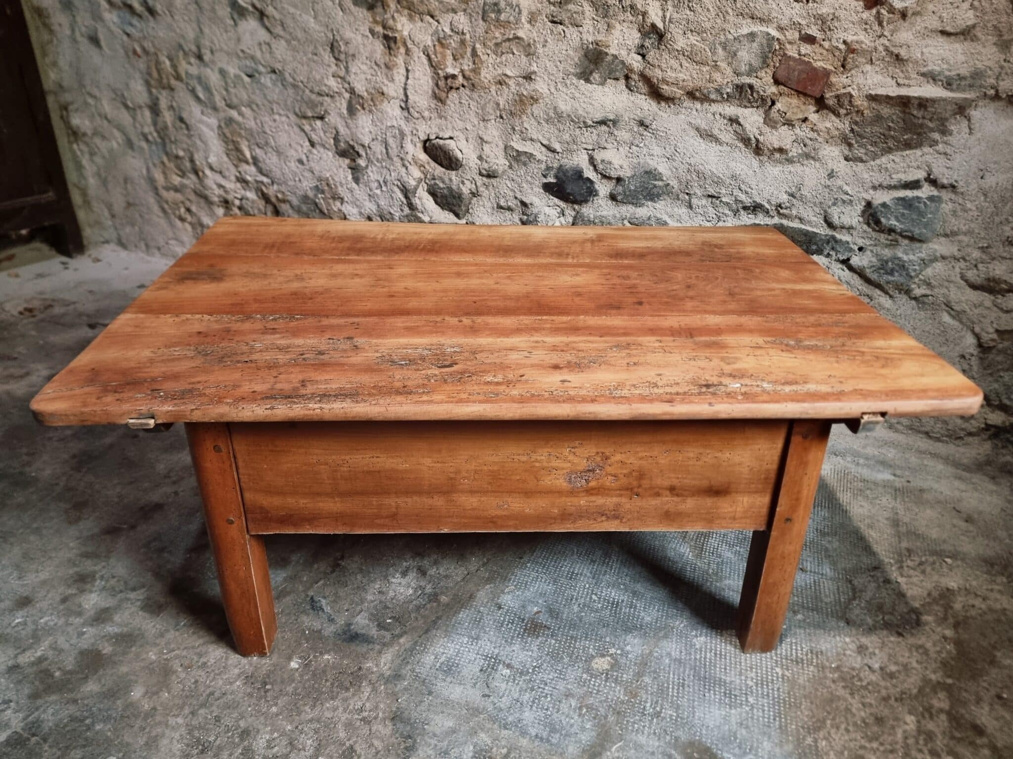 18th Century Cherrywood Coffee Table with Two Drawers (11) 18th century cherrywood coffee table rear view showing construction and legs