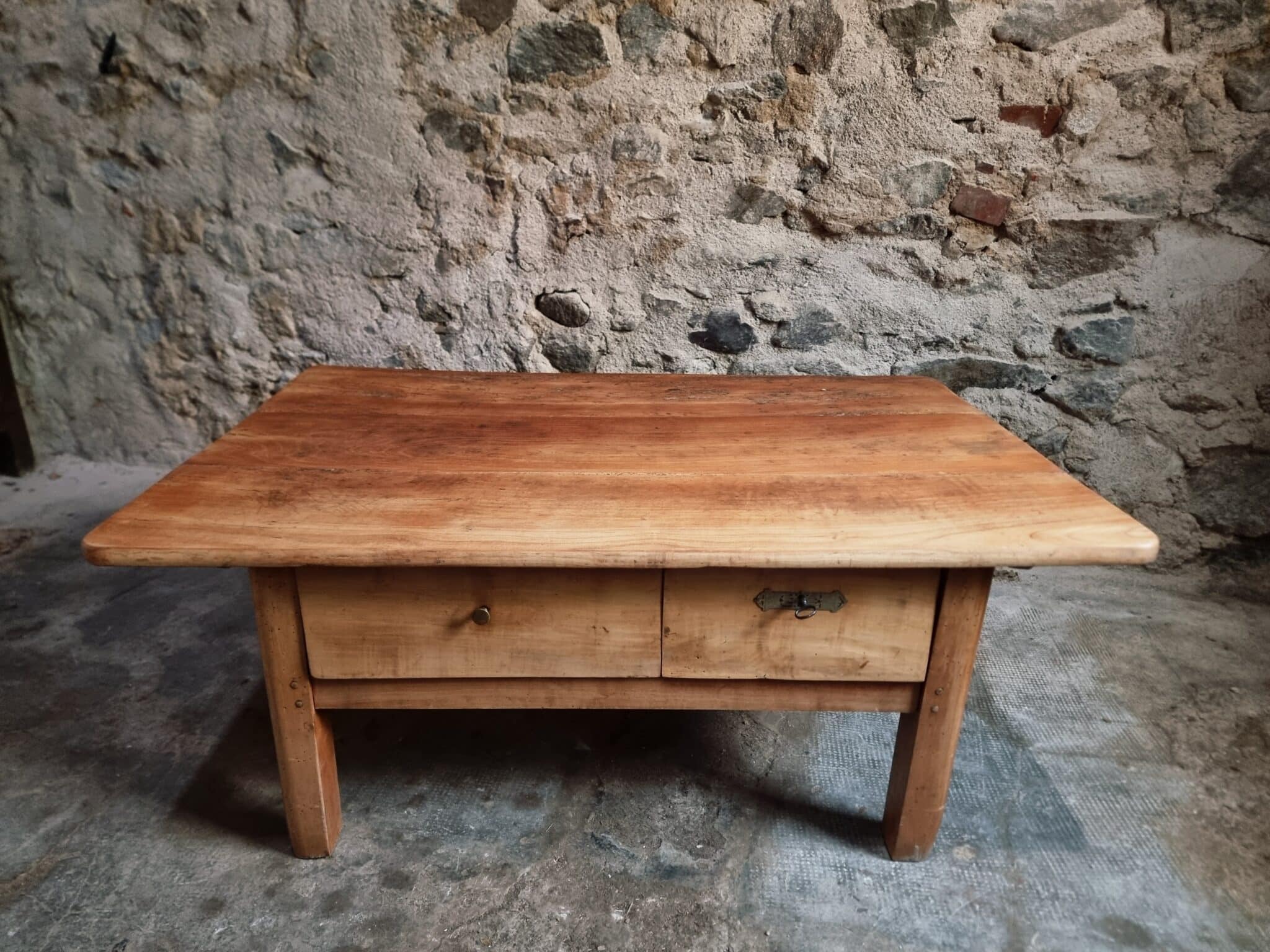 18th Century Cherrywood Coffee Table with Two Drawers (3) 18th century cherrywood coffee table front view antique table with two drawers