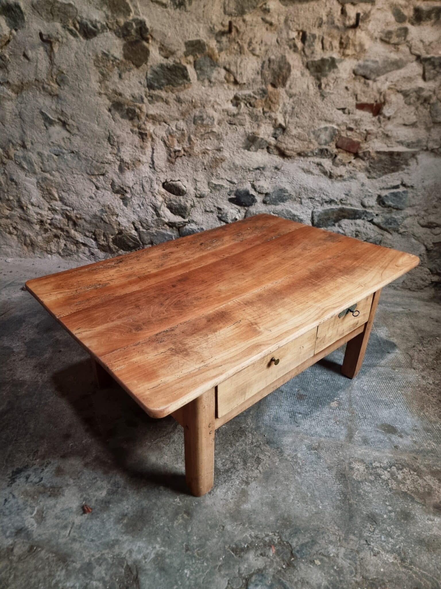 18th Century Cherrywood Coffee Table with Two Drawers (4) 18th century cherrywood coffee table top view showing surface and wood grain