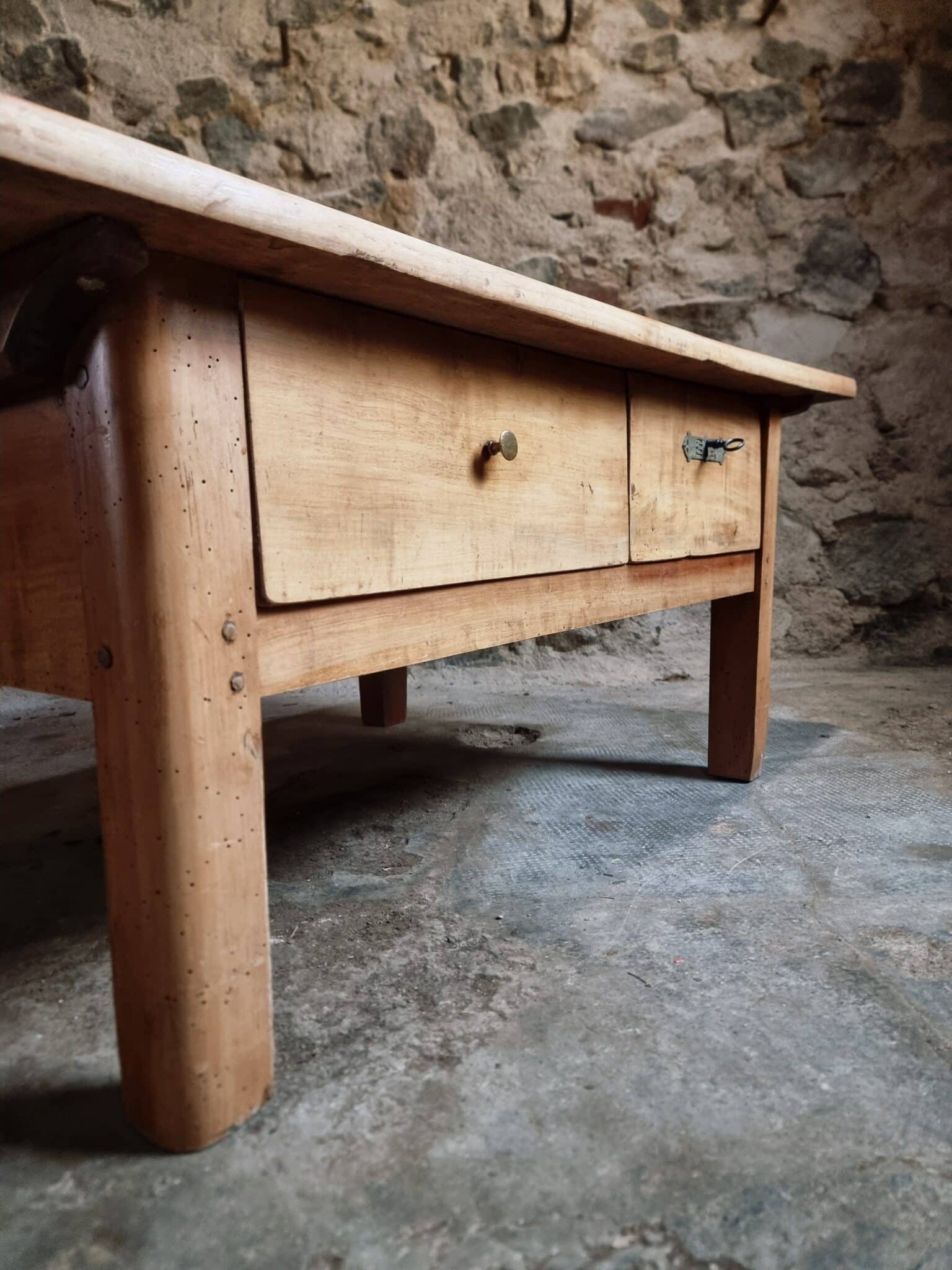 18th Century Cherrywood Coffee Table with Two Drawers (7) 18th century cherrywood coffee table detail of drawer front and wood texture