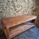antique french work table angled view showing patina and proportions